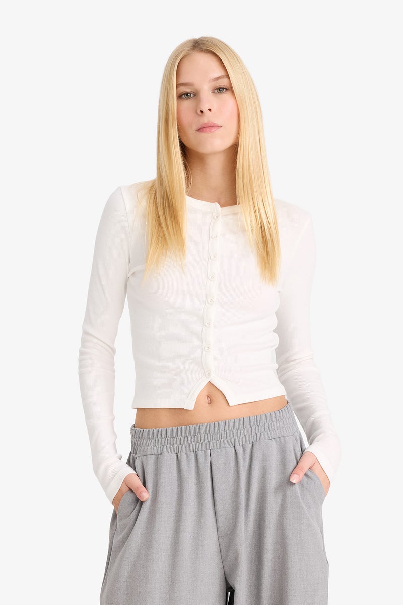 DeFacto White Woman Slim Fit Crew Neck Camisole Cardigan Casual - Image 3
